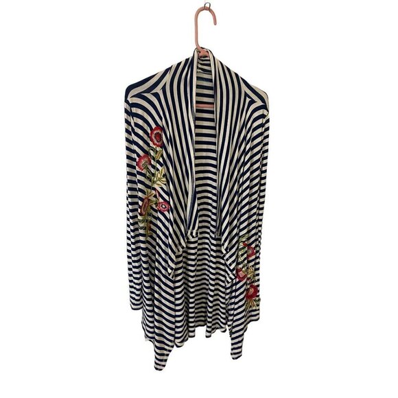 Soft Surroundings Women's Flortal Embroidered Stripped Open Front Duster - Mediu - Picture 1 of 12